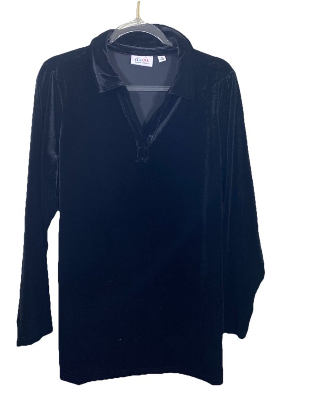 Denim & Co Size 1X Black Velvet Long Sleeve Stretch Pullover Tunic Top NEW